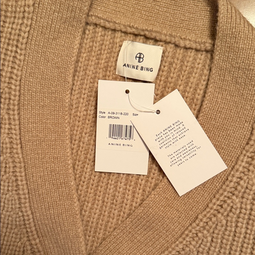 Anine Bing Taupe-Beige Button Cardigan - Picture 2 of 5